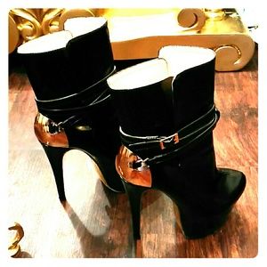 Paper fox black and gold stiletto platform boots